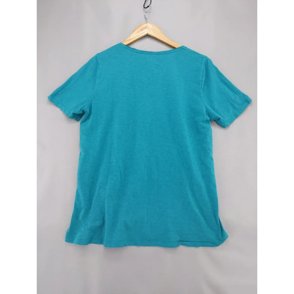 L.L. Bean Graphic Tee Women Medium Blue The View From Above V-Neck Slub Shirt
